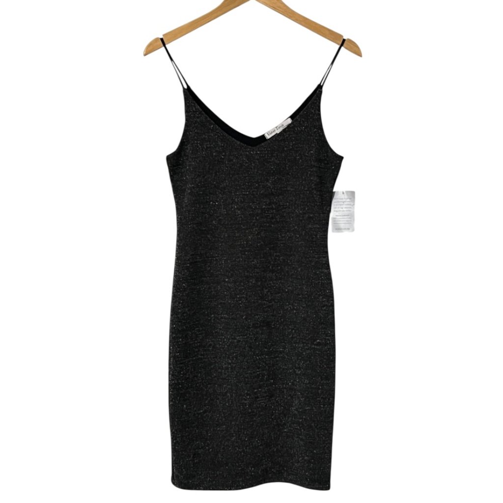 Nwt Velvet Torch La Sparkle Bodycon Dress Womens L Black Silver Spaghetti Strap